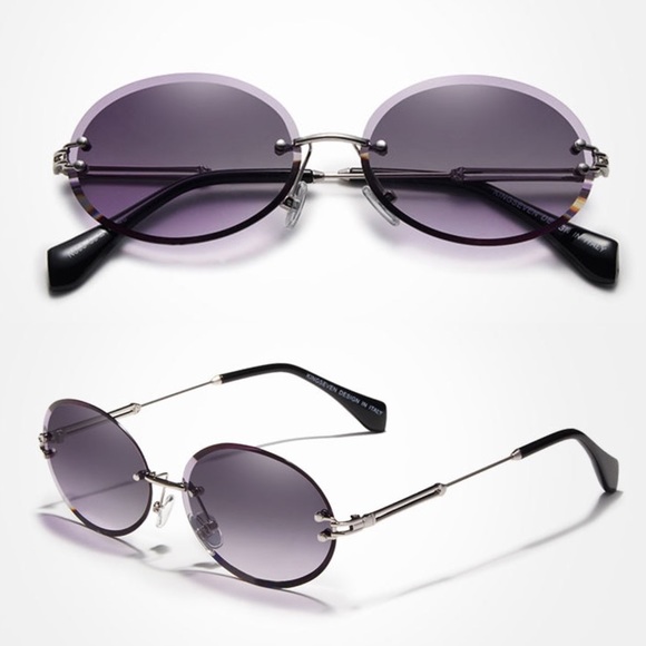 KINGSEVEN Retro Purple Gradient Oval Rimless Sunglasses - Picture 2 of 16